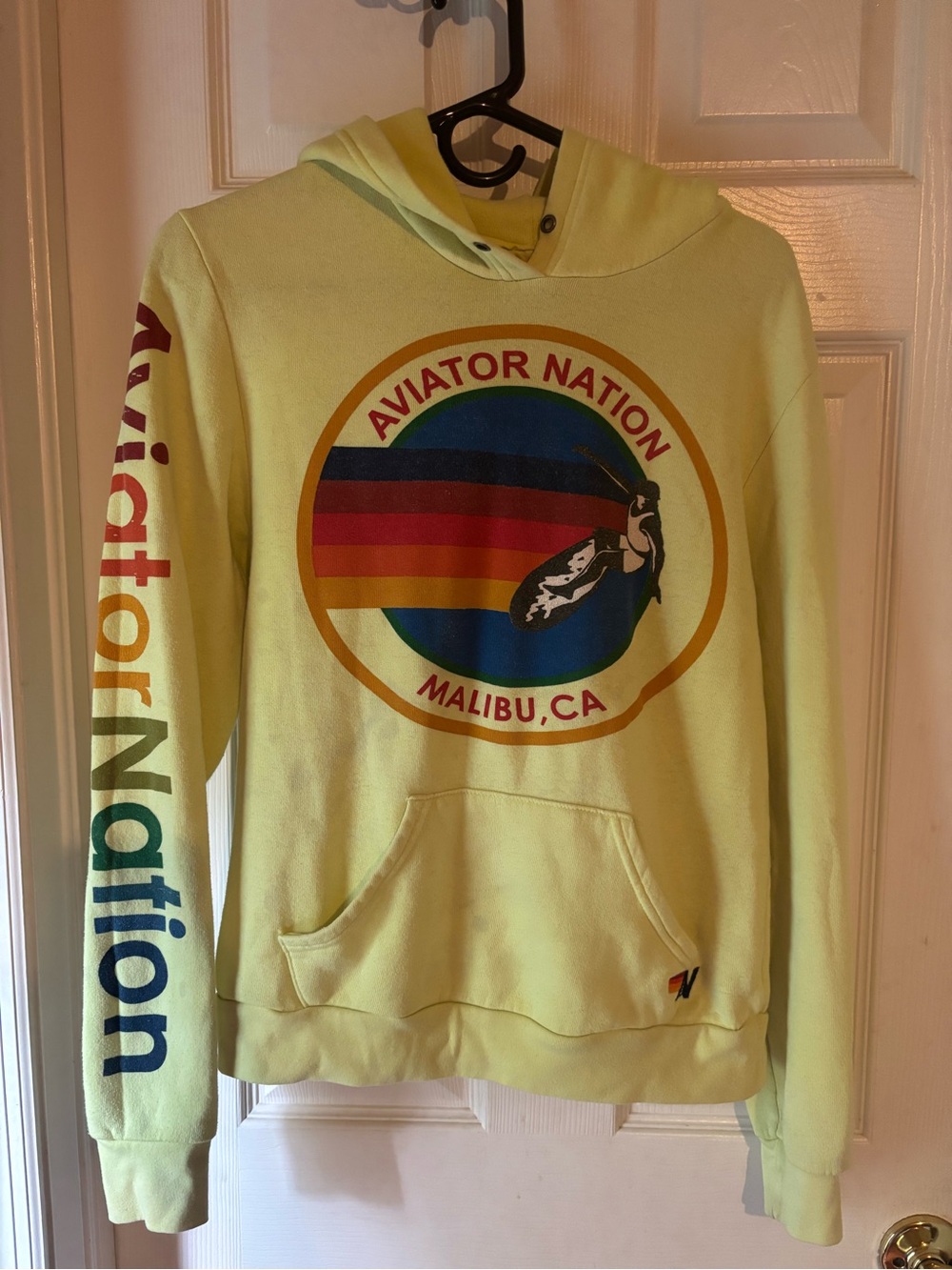 Aviator Nation Malibu Rainbow Graphic Yellow Hoodie
